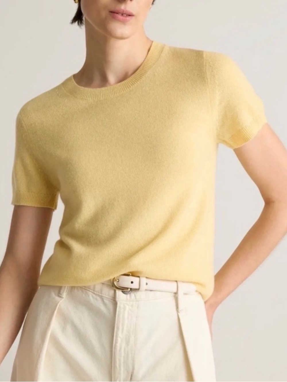 Quince 100% Mongolian Cashmere Sweater Tee Butter Yellow Small EUC